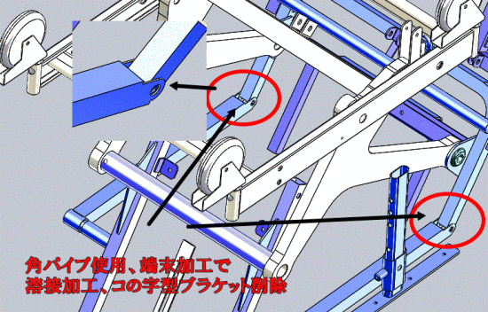 3d画像による車椅子の角パイプ使用事例