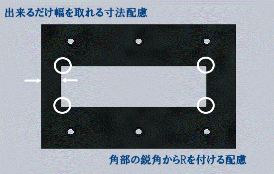 幅、角部Ｒの配慮で不良率削減