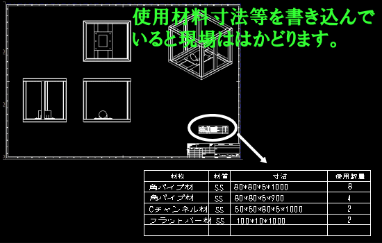 使用部品材料の寸法を入れておくと仕事がはかどります。