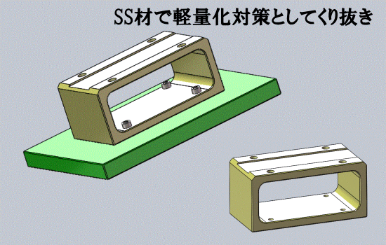 SS材を軽量化対策でくりぬき